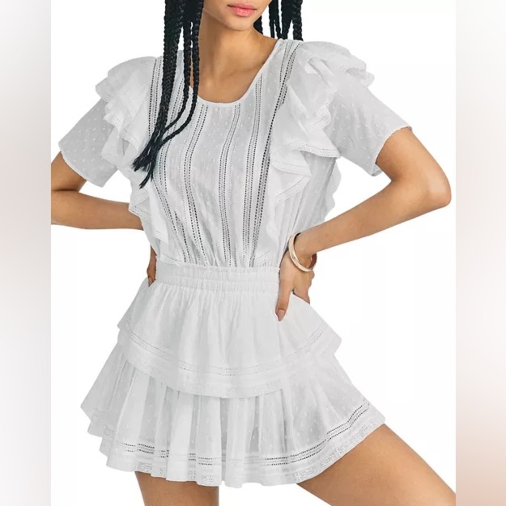 LoveShackFancy Natasha Short Sleeve Eyelet Mini Dress